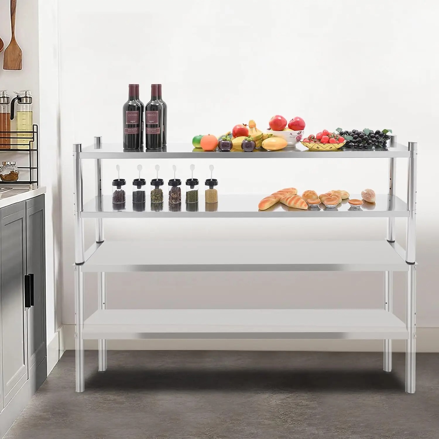 Stainless Steel Double Tier Ov - đánh giá và giá Commercial Kitchen Prep Table With Storage